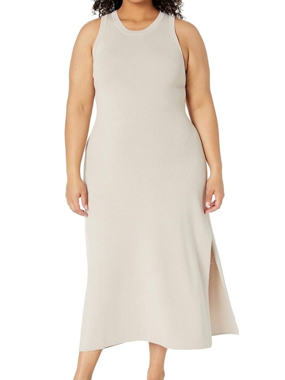 Women's Sleeveless High Neck A-line Cut Sweater Maxi Dress - Silver